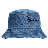 【YF】 Pocket Fisherman Hat Vintage Denim Bucket Hats Outdoor Men Women Washed Cotton Panama Fashion Hip Hop Gorros Bob