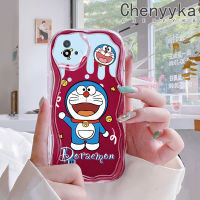 เคส Chenyyyka สำหรับ Realme C20A C20 C11 C11 2020 Narzo 50i การ์ตูนลายโดราเอมอนที่น่ารักดีไซน์ใหม่เนื้อครีมลายคลื่นเคสมือถือกันกระแทกแบบใสนิ่มเคสโปร่งใสลายกล้องถ่ายรูปเรียบง่ายอ่อนโยนฝาครอบป้องกัน