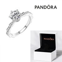 Pandora แหวนเงิน 925 ประดับเพชร เพทาย ลูกบาศก์เซอร์โคเนีย สําหรับผู้หญิง หมั้น