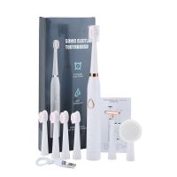 ⊕ Sonic Rechargeable Electric Toothbrush with 5 Replacement Brush Heads 2 Minutes Timer 6 Modes Waterproof Teeth Whitening