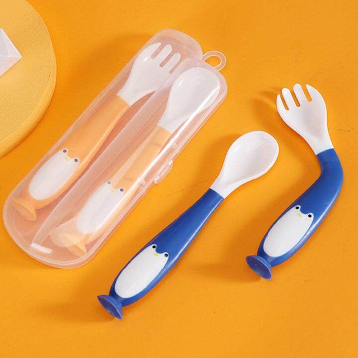 {KING TI} 2pcs Silicone Spoon Fork for Baby Utensils Set Auxiliary Food