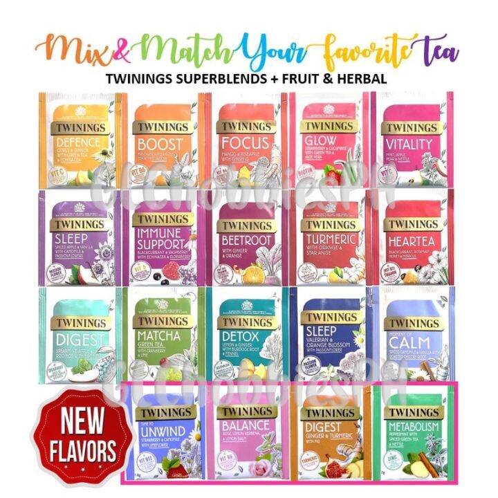 TWININGS Superblends Tea PER SACHET Assorted UK Flavors Fruit Herbal