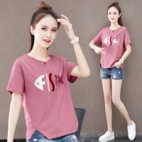 T shirt Simple Printed Womens T-shirt SHORT Sleeve Casual Slit Loose TOP