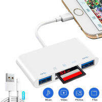 5in1สำหรับกล้อง SD TF เครื่องอ่านการ์ด Dual USB OTG อะแดปเตอร์สายสำหรับ iPhone 12 11X8 7 Plus Pad 5/6/7/8 Gen,รองรับ IOS13 14 15 SD T-Flash เครื่องอ่านการ์ดคีย์บอร์ด MIDI,อะแดปเตอร์อีเธอร์เน็ต USB,ฮับ,เมาส์