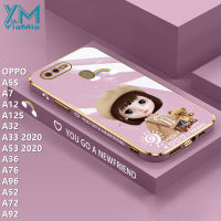 YiaMia โทรศัพท์สำหรับ OPPO A5S A7 A12 A12S A32 A33 2020 A53 2020 A36 A76 A96 A52 A72 A92โทรศัพท์กรณีแฟชั่นน่ารักสาวการ์ตูน Luxury Chrome Soft TPU โทรศัพท์กรณีกล้องความคุ้มครองเต็มรูปแบบกรณีป้องกัน