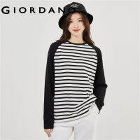 GIORDANO Women T-Shirts Contrast Color Stripe Raglan Sleeve Loose Tee 100% Cotton Crewneck Fashion Casual Tshirts 13323862