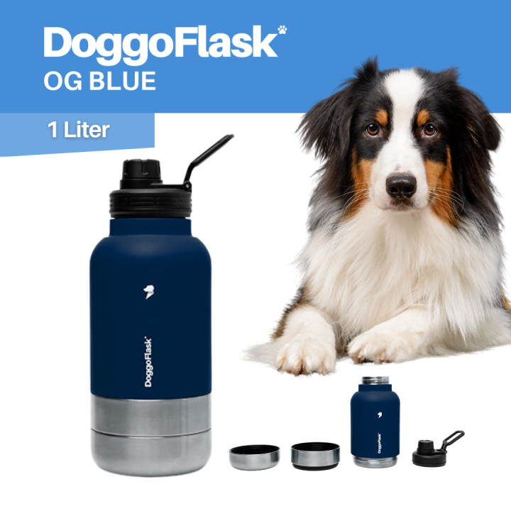 DoggoFlask OG Blue 3in1 Portable Insulated 1 Liter Dog Water Bottle