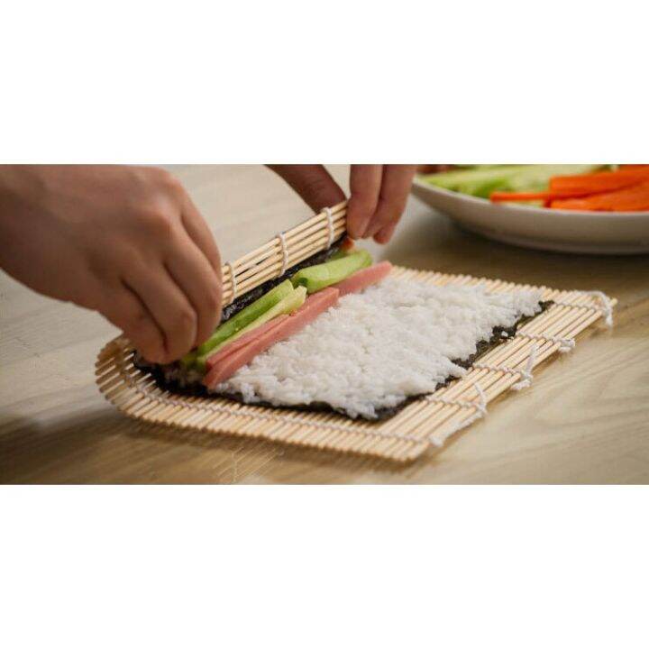 diy-sushi-rolling-maker-roller-bamboo-material-mat-and-a-rice-paddle-set