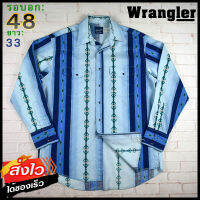 Wrangler®แท้ อก 48 เสื้อเชิ้ตผู้ชาย แรงเลอร์ สีฟ้าน้ำเงิน เสื้อแขนยาว เนื้อผ้าดี ทรงสวย เสื้อวินเทจ