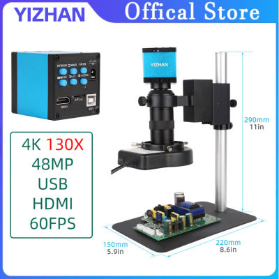 YIZHAN กล้องจุลทรรศน์ดิจิตอล HDMI USB,กล้อง True 130X 4K กล้องจุลทรรศน์อิเล็กทรอนิกส์พกพาได้สำหรับการบัดกรีแว่นขยาย LED