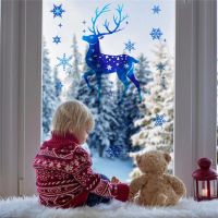 Christmas Window Glass Sticker Elk Snowflake Wall Sticker PVC Xmas Decorations For Home Kids Room Christmas Decal New Year Decor