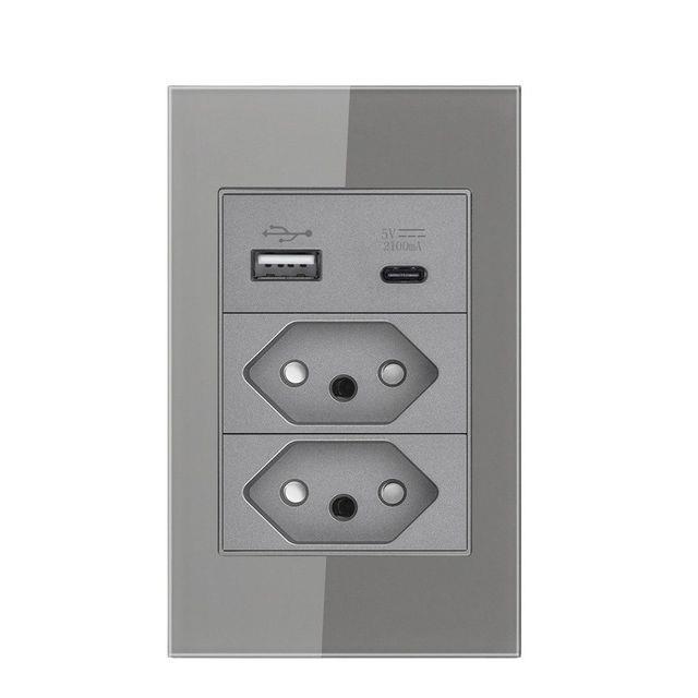 brazil-socket-with-usb-type-c-10a-20a-wall-outlet-118x72mm-pc-glass-stainless-steel-panel-home-improvement