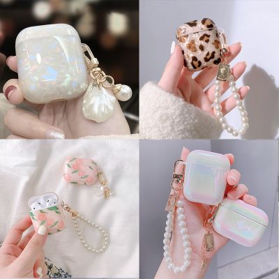 3D Pearl Pendant Water Drop Rainbow Leopard Print Hard Headset Cover For Airpods 1 2 3 Pro Headphone Earphone Case Pearl Gifts Headphones Accessories
