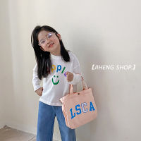 LSCA 2023ใหม่ฤดูใบไม้ผลิและฤดูร้อนฉบับภาษาเกาหลีตัวอักษรภาษาอังกฤษก๊าซต่างประเทศกระเป๋าสะพายเด็กผู้หญิงเด็กผู้ชายและกระเป๋าถือผ้าใบหญิง0000