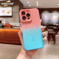 KISSCASE เคสซิลิโคนโทรศัพท์สีแม่เหล็กไล่ระดับสีเหมาะสำหรับ IPhone 15 14 13 12 11 Pro Max 15 Plus 14 Plus พร้อมฟิล์มเลนส์เคสแม่เหล็กสองสีไล่ระดับสีเคสโทรศัพท์กันกระแทกสำหรับ IPhone 15 Pro Max