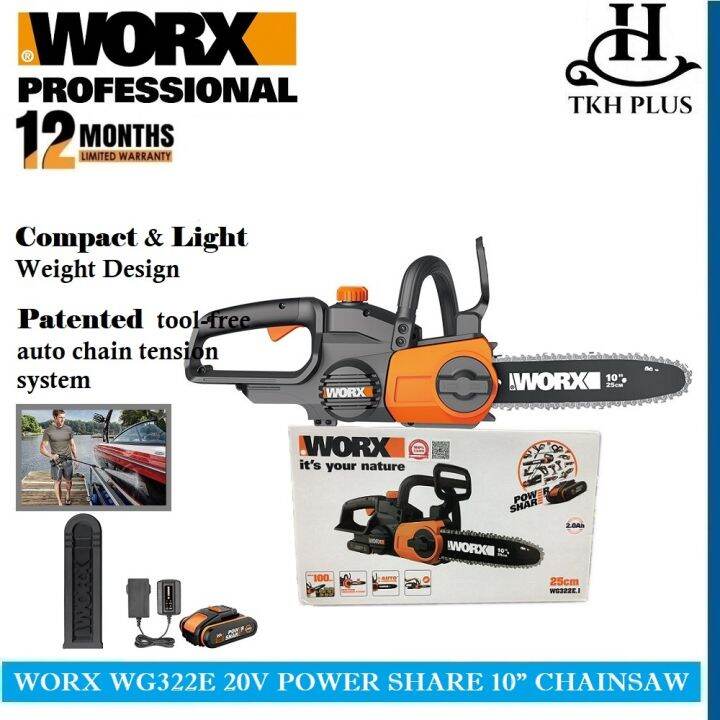 WORX WG322E 20V POWER SHARE 10" CORDLESS CHAINSAW WITH AUTOTENSION Lazada