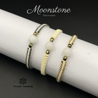 Moonstone Macrame สร้อยข้อมือหินนำโชคเชือกถัก กำไลข้อมือหินนำโชคเชือกถัก "บันดาลใจ หยั่งรู้ กตัญญู" Handmade Stone Bracelet เชือกถักข้อมือหินมงคล