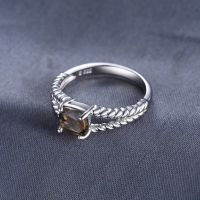 JewelryPalace Genuine Natural Smoky Quartz 925 Sterling Silver Rings for Women Rope Solitaire Gemstone Jewelry Engagement Band