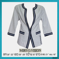 USED Miryo.Vision - Gray Chess Blazer | เสื้อเบลเซอร์สีเทา สีฟ้า เสื้อสูท เสื้อคลุม แขนยาว ลายทาง ทำงาน แท้ มือสอง