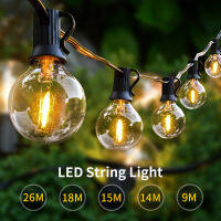 24.6FT Fairy String Light G40 LED Globe Party Garland String Light Warm White 15 Clear Vintage Bulbs ตกแต่งสนามหลังบ้านกลางแจ้ง