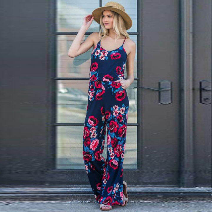 2021large-size-summer-women-casual-loose-ptint-drawstring-belt-long-rompers-sexy-spaghetti-strap-off-shoulder-jumpsuits-female-s-3xl