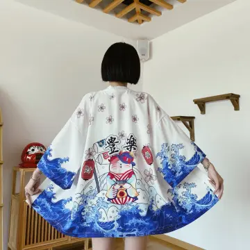 Exquisite Japanese-themed Crane Waves Women's Kimono Cardigan