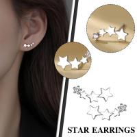 Stylish Star Earrings Silver Color Rhinestone Temperament Star Studs Ear F7P1