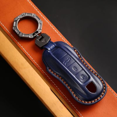 Crazy Horse Leather Car Key Case Cover Keyring for Porsche Cayenne 718 958 Panamera 911 Macan Shell ion