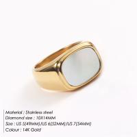 [COD]eManco แหวนแบนสีทองที่เรียบง่ายและโอ้อวด แหวนเปลือกหอยสีขาวสไตล์ยุโรปและอเมริกา แหวนสแตนเลสหญิง Christmas Gift