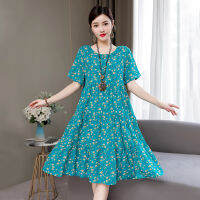 Loose Midi Dress Women Vintage Floral Print Korean Elegan Boho Floral Dresses Summer O-Neck Womens Casual Sundress