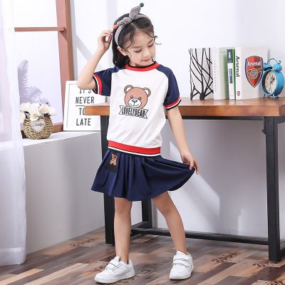2Pcs Summer Cartoon Bear Outfits Set Kids Boys Girls T-shirt + ShortsDress Clothes Suit
