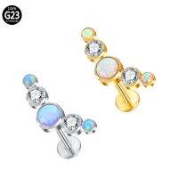 1Pc G23 Titanium Single Gold Color Opal CZ 16G Internally Threaded Flat Back Labret Helix Tragus Piercing Labret Body jewellery