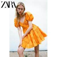 Zaraˉ 3110914615 Summer New Orange V-neck Hollow Embroidered Puff Sleeve Dress 3110914??61