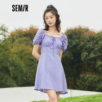 SEMIR ชุดเดรสสตรีออกแบบปกหวานปี2022สำหรับฤดูร้อนใหม่กระโปรงสีตัดกันกระโปรงเข้ารูปสไตล์ฝรั่งเศสย้อนยุค