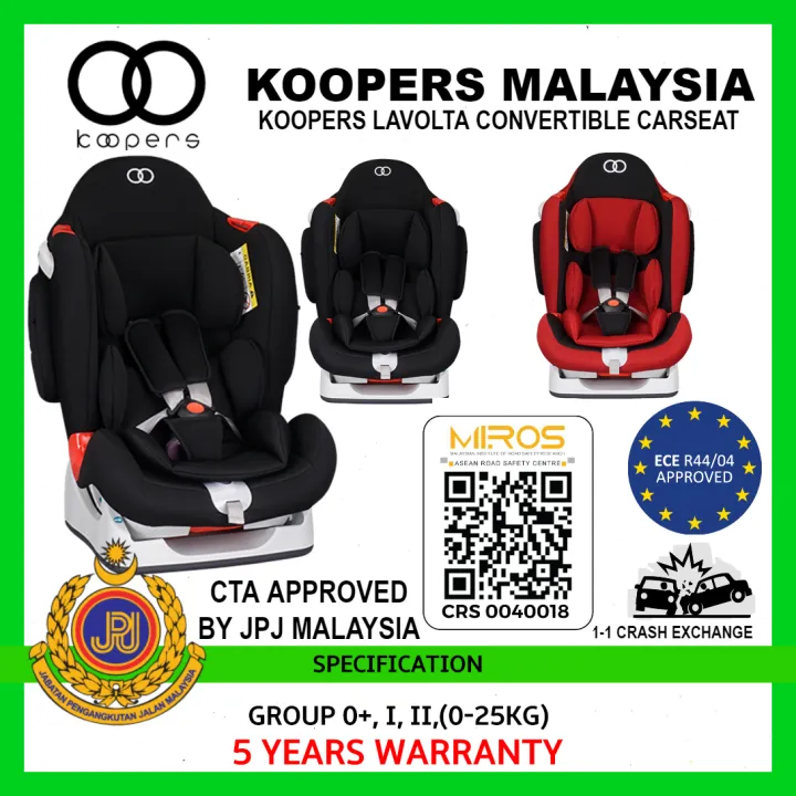 Koopers Lavolta Convertible Car Seat (0-25Kg) 5 Year Warranty [ 1 to 1 Crashed Exchange ] Kerusi Keselamatan Bayi