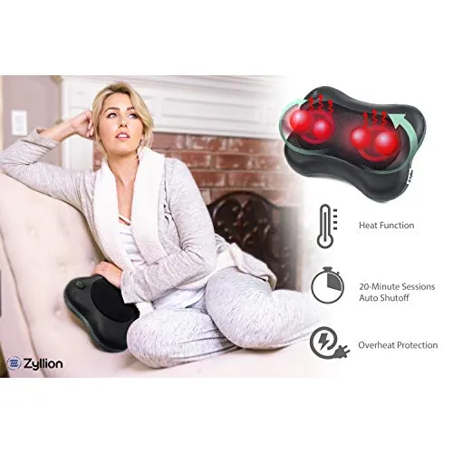 Zyllion Zma13bk Shiatsu Pillow Massager with Heat for Back Neck Shoulders