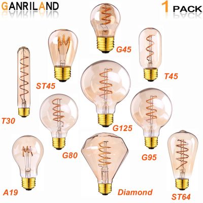 GANRILAND E27 R LED Spiral Filament Light Bulb A19 ST64 G80 G95 G125 3W 2200K Vintage Decorative Lamps Dimmable Edison Lamp