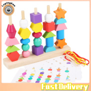 Lzpingkon Fast Delivery Beads Sequencing Toy Wooden Stacking Blocks Lacing
