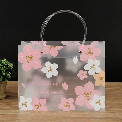 5/20pcs Cherry Blossom Clear Frosted pp Tote Bag Christmas Gift Wrapping Candy Bridesmaid Wedding Party Souvenir Gift Bag Gift Wrapping  Bags