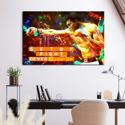 Never Give Up Classic Quotes โปสเตอร์และภาพพิมพ์ที่สร้างแรงบันดาลใจ-Boxer Graffiti ภาพวาดผ้าใบ Wall Art สำหรับห้องนั่งเล่นตกแต่งบ้าน