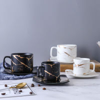 Marble coffee cup, black and white cup saucer cup. High quality set, cup mugs cups