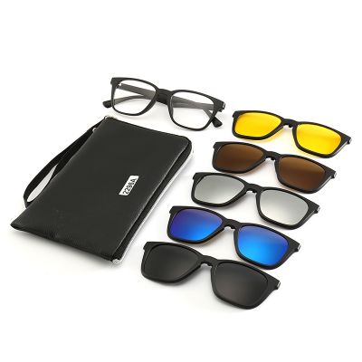 Retro Square 5 in 1 Magnetic Lens Swappable Sunglasses Polarized Clip on Sunglasses Eyeglass Frames