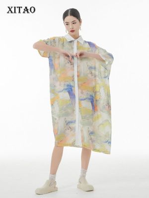 XITAO Dress Casual Fashion Print Women Shirt Dress