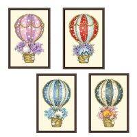 Fox hot air balloon cross stitch kit 18ct 14ct 11ct light yellow canvas cloth cotton thread embroidery DIY handmade home deco