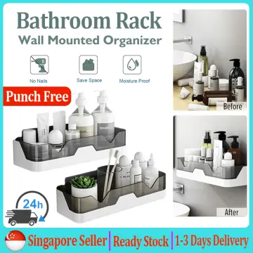 Punch-free Bathroom Shelf Shampoo Shower Storage Rack Kitchen Toilet  Organizer