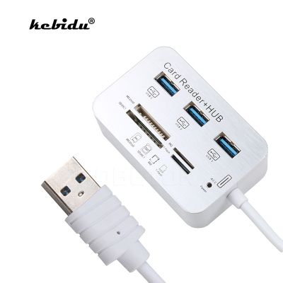 kebidu 3 Ports Mini USB HUB Memory Card Reader USB 3.0 Hub Aluminum With MS SD M2 TF Multi-In-1 Card Reader For Computer White USB Hubs