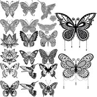 【YF】 Butterfly Pendant Temporary Tattoos For Women Girls Realistic Lotus Hummingbird Fake Tattoo Sticker Chest Leg Tatoos Henna