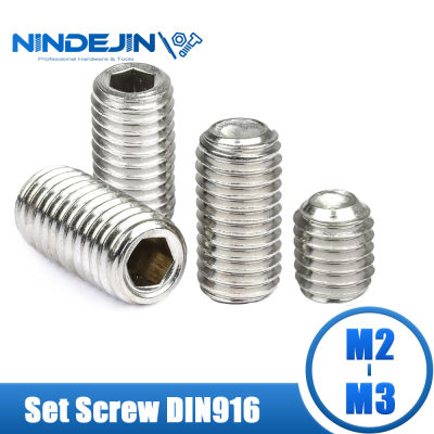 NINDEJIN 50Pcs ซ็อกเก็ตหกเหลี่ยมชุดหัวสกรู Point สแตนเลส M2 M2.5 M3 Headless Hexagon Socket Grub Screw DIN916