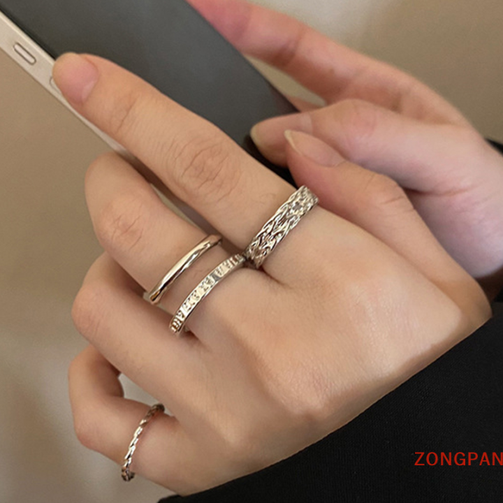 zongpan-3ชิ้นแฟชั่นวินเทจพังค์แหวนใส่นิ้วปรับได้สีเงินย้อนยุคแหวนทันสมัยสำหรับผู้หญิงของขวัญเครื่องประดับ