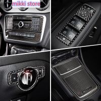 Serat Karbon Untuk Mercedes A GLA CLA Class X156 W176 C117 Aksesori Penutup Sandaran Tangan Pintu Panel CD AC Perpindgigi Mobil ภายใน